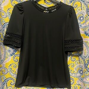 Anne Klein Black bell-sleeve blouse with lace macrame insets